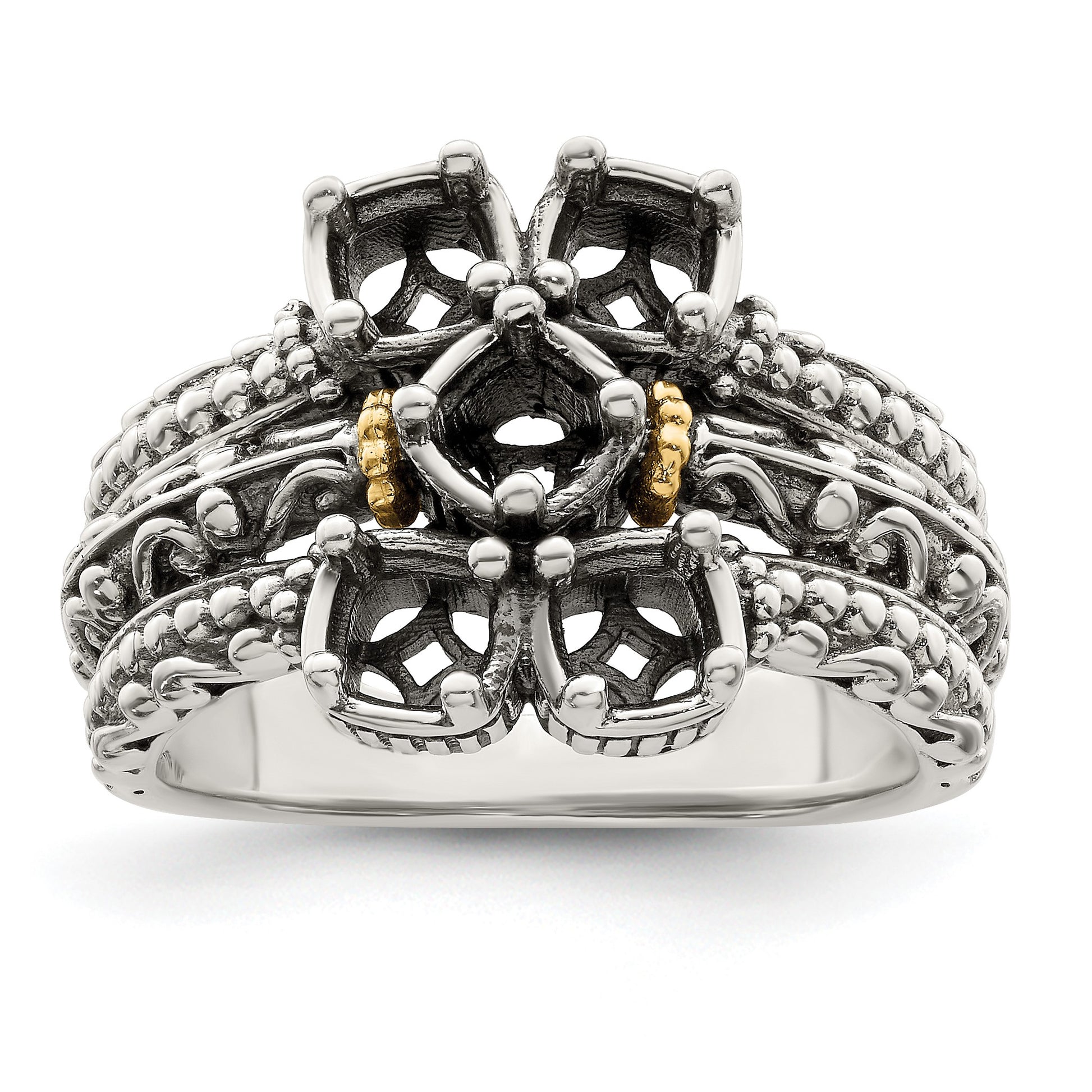 Sterling Silver Antiqued w/14k 5-stone Mother's Ring Mounting