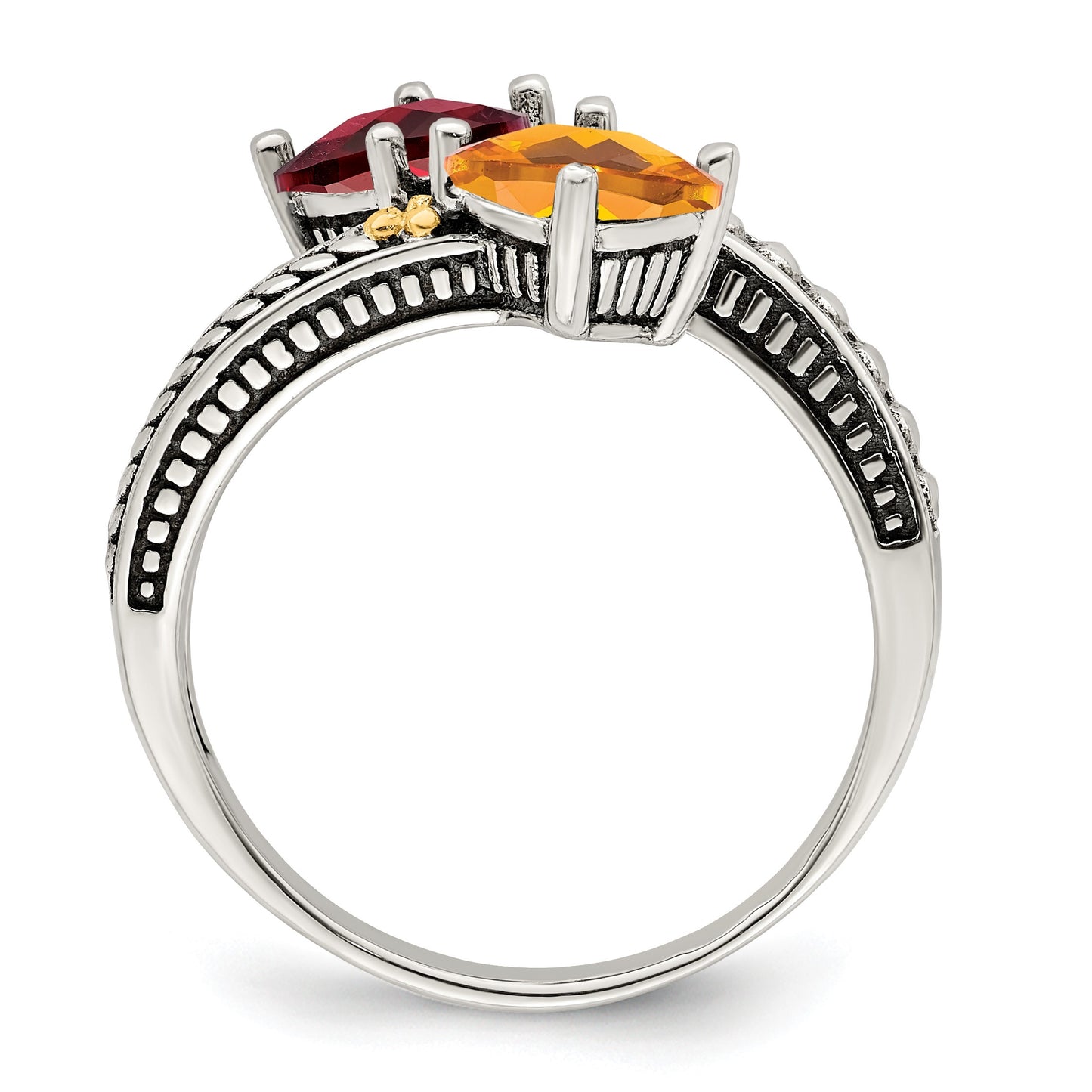 Sterling Silver Antiqued w/14k 2-stone Mother's Ring Mounting