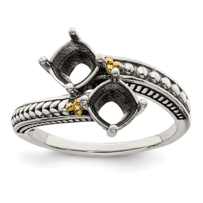 Sterling Silver Antiqued w/14k 2-stone Mother's Ring Mounting