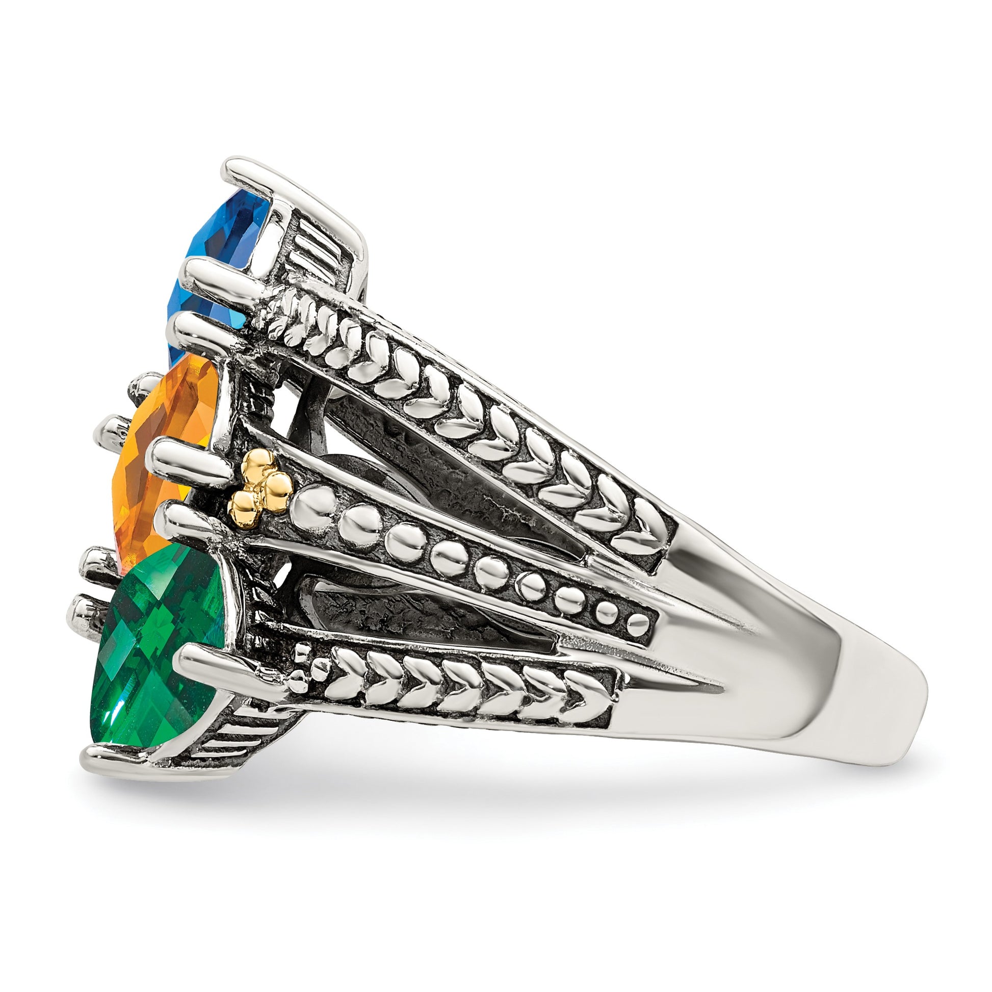 Sterling Silver Antiqued w/14k 3-stone Mother's Ring Mounting