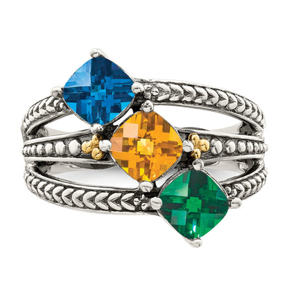 Sterling Silver Antiqued w/14k 3-stone Mother's Ring Mounting