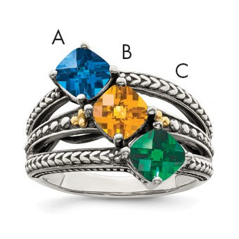 Sterling Silver Antiqued w/14k 3-stone Mother's Ring Mounting