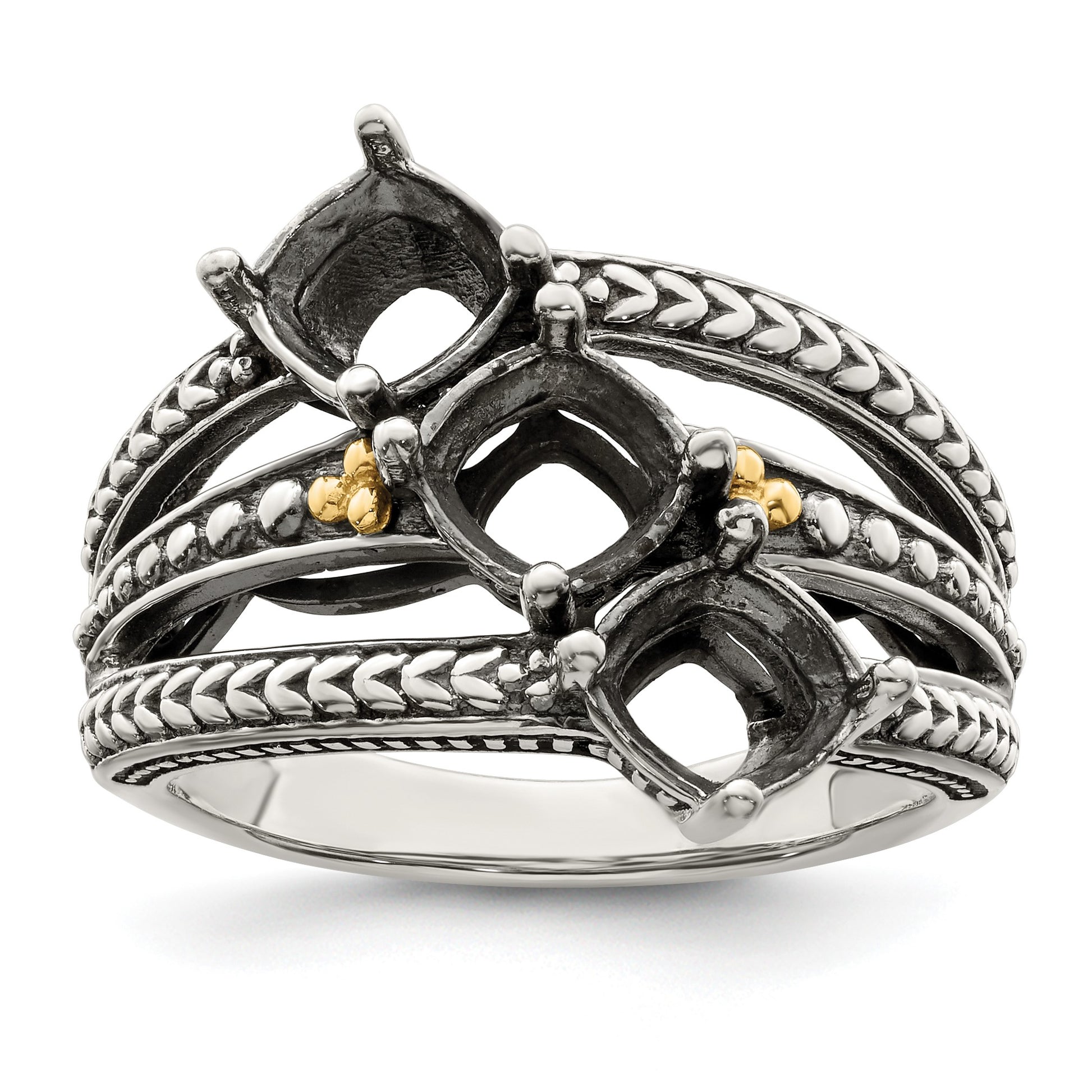 Sterling Silver Antiqued w/14k 3-stone Mother's Ring Mounting