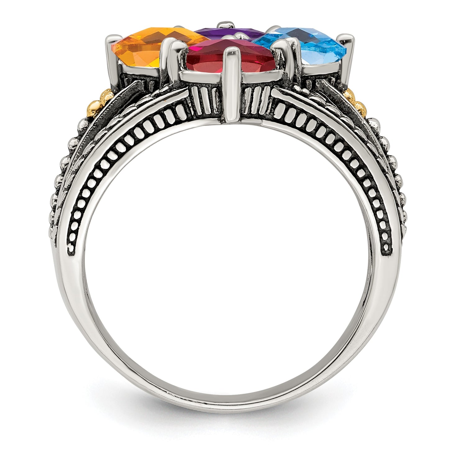 Sterling Silver Antiqued w/14k 4-stone Mother's Ring Mounting