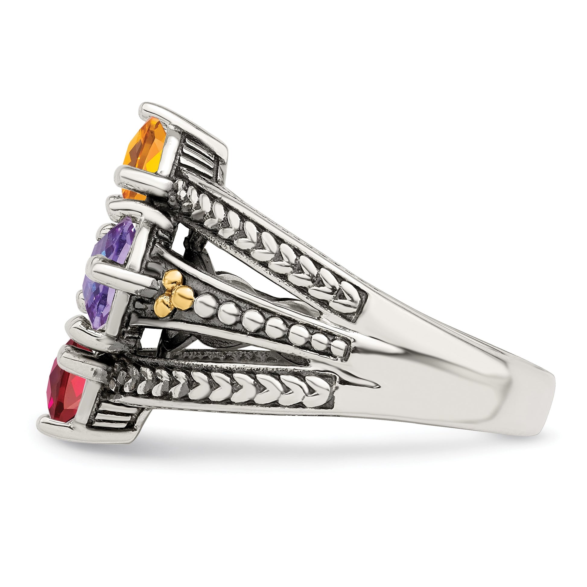 Sterling Silver Antiqued w/14k 4-stone Mother's Ring Mounting