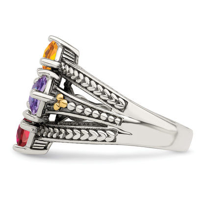 Sterling Silver Antiqued w/14k 4-stone Mother's Ring Mounting