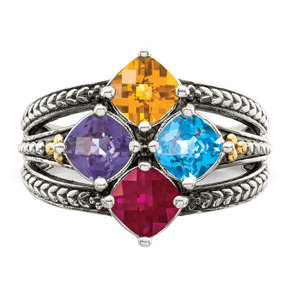Sterling Silver Antiqued w/14k 4-stone Mother's Ring Mounting