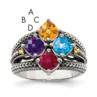 Sterling Silver Antiqued w/14k 4-stone Mother's Ring Mounting