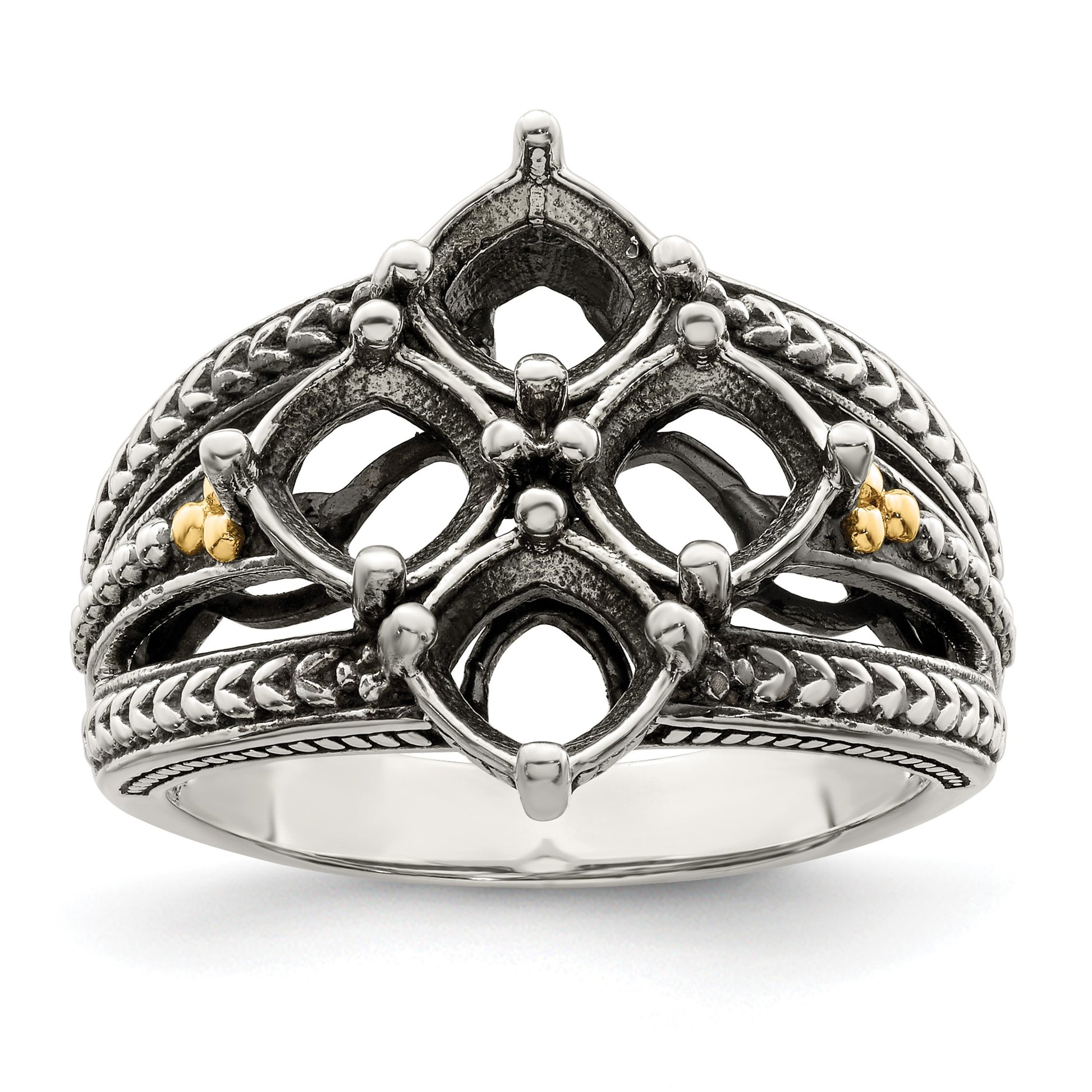 Sterling Silver Antiqued w/14k 4-stone Mother's Ring Mounting
