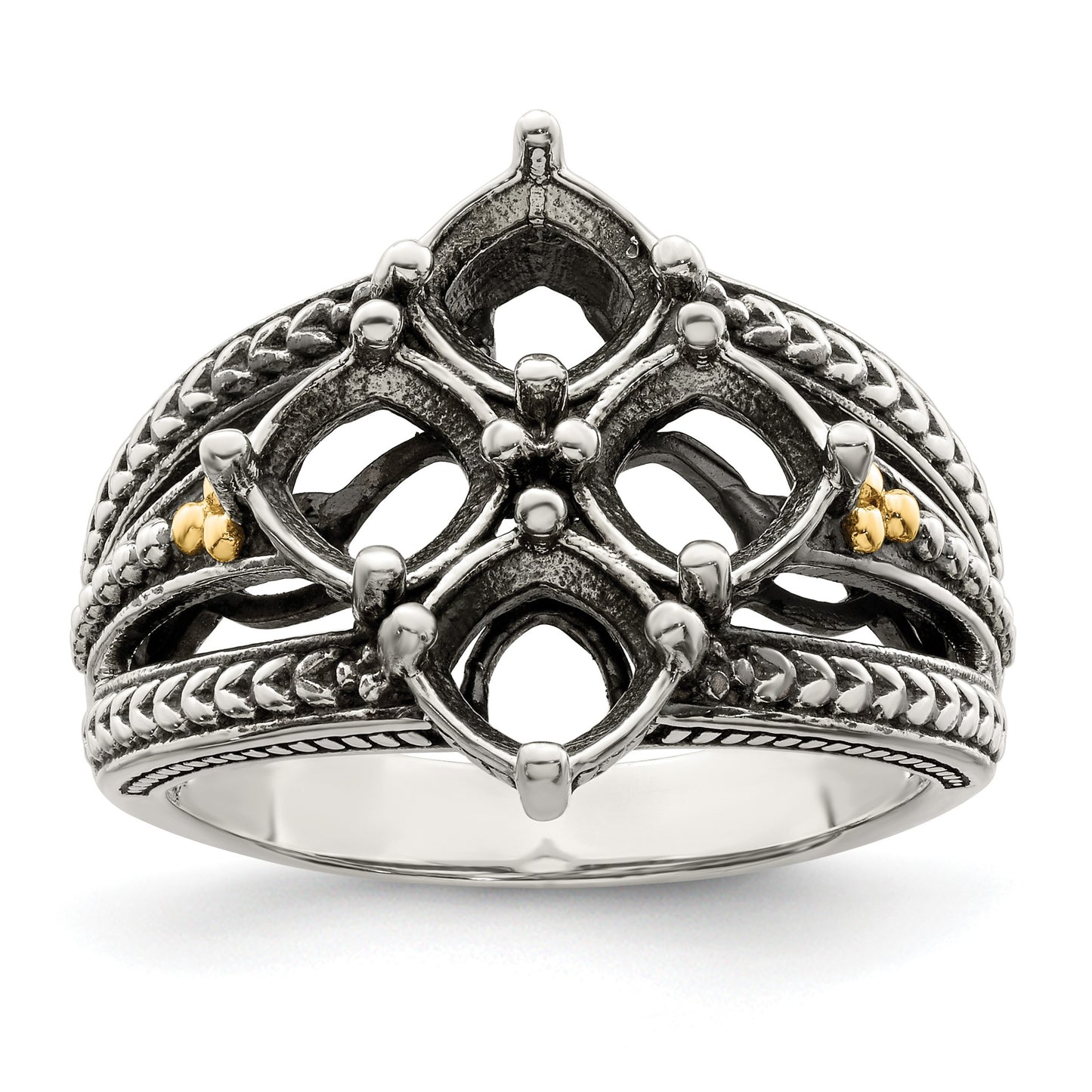Sterling Silver Antiqued w/14k 4-stone Mother's Ring Mounting