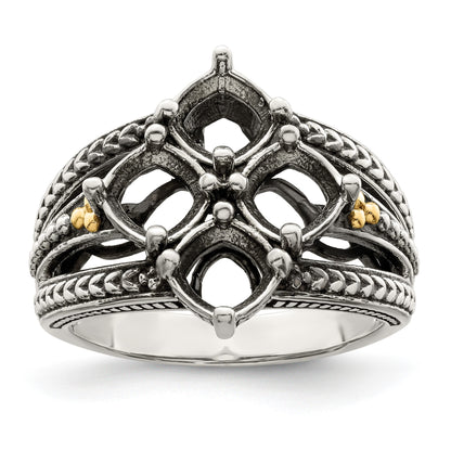 Sterling Silver Antiqued w/14k 4-stone Mother's Ring Mounting