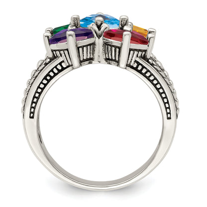 Sterling Silver Antiqued w/14k 5-stone Mother's Ring Mounting