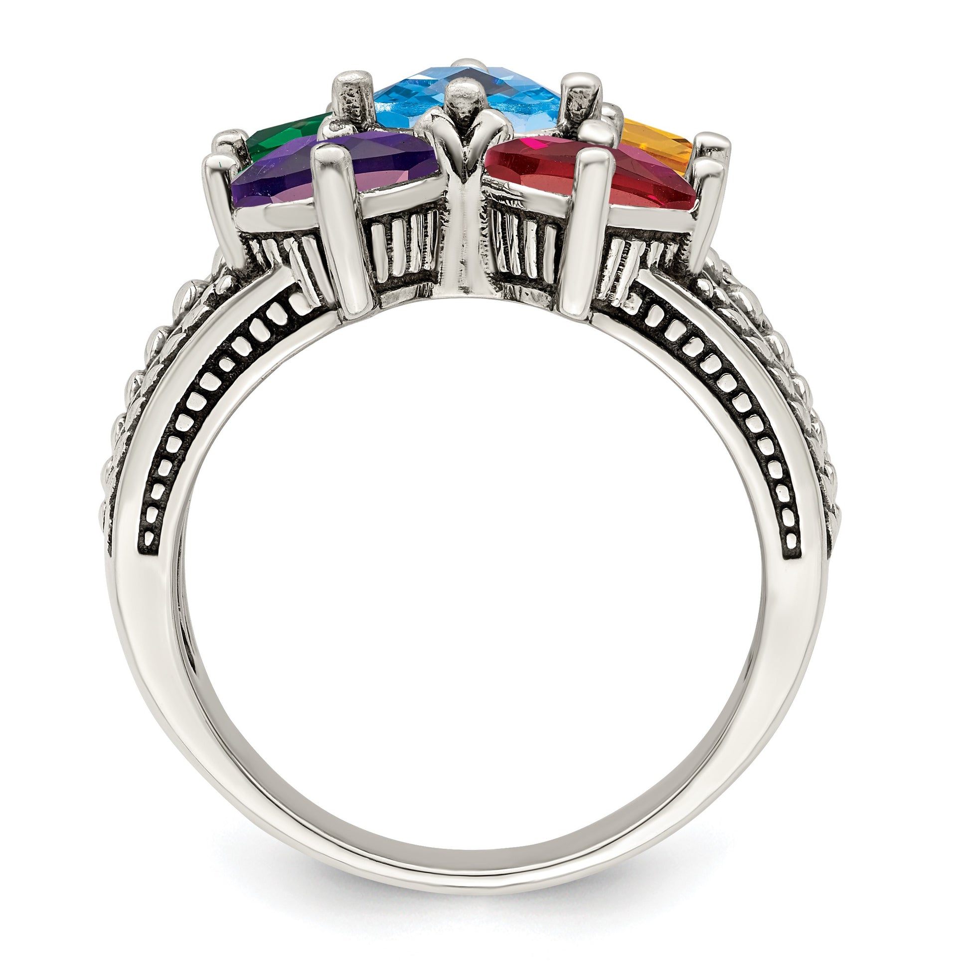 Sterling Silver Antiqued w/14k 5-stone Mother's Ring Mounting