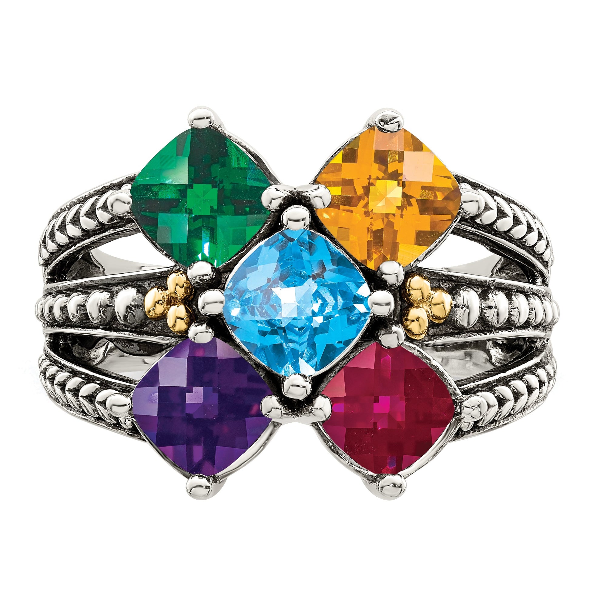 Sterling Silver Antiqued w/14k 5-stone Mother's Ring Mounting