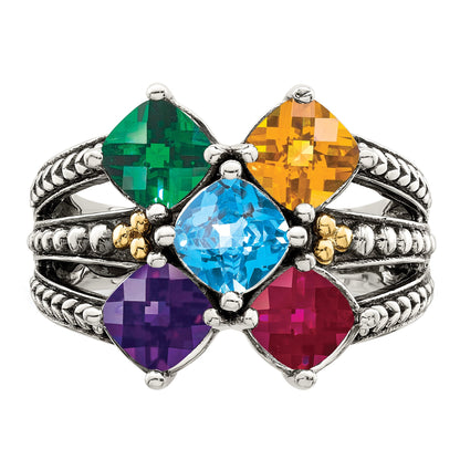 Sterling Silver Antiqued w/14k 5-stone Mother's Ring Mounting