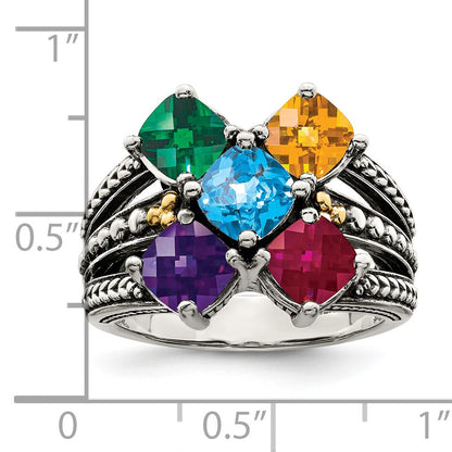 Sterling Silver Antiqued w/14k 5-stone Mother's Ring Mounting