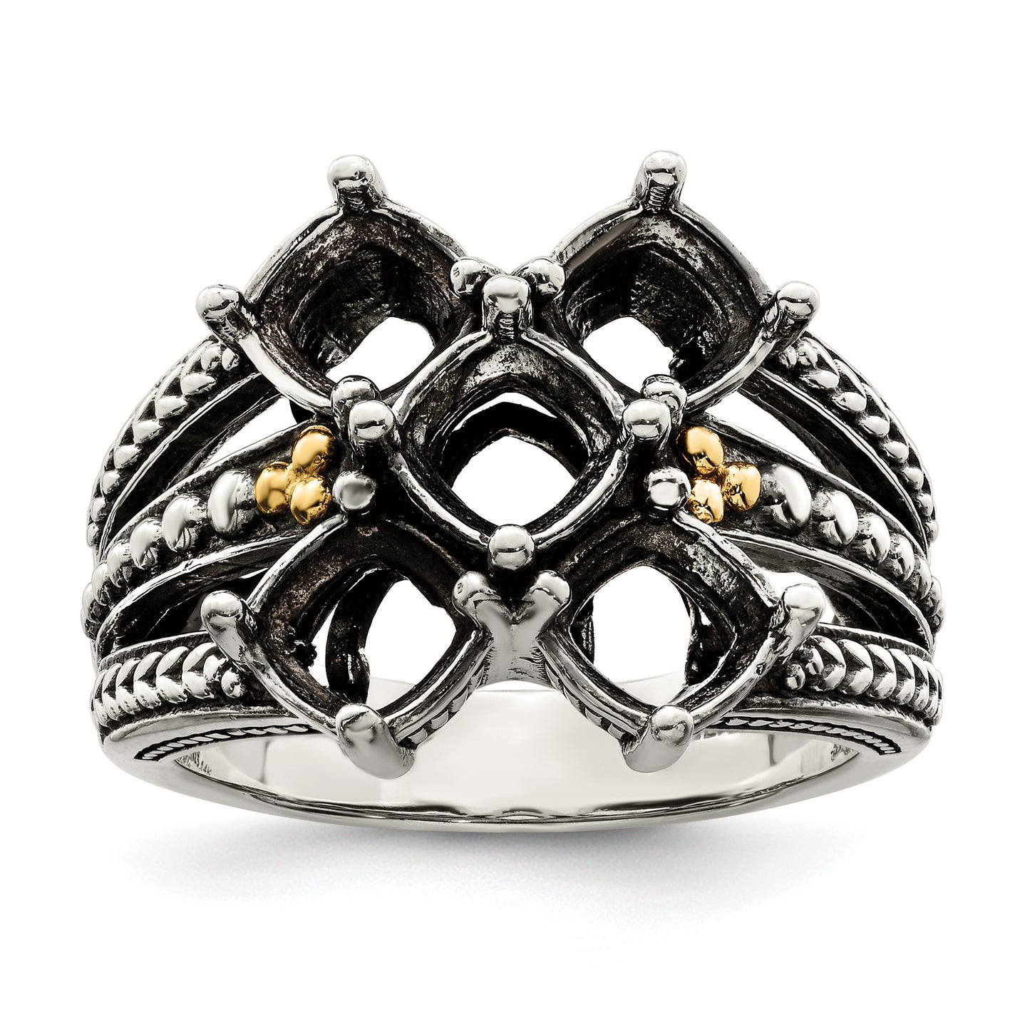 Sterling Silver Antiqued w/14k 5-stone Mother's Ring Mounting