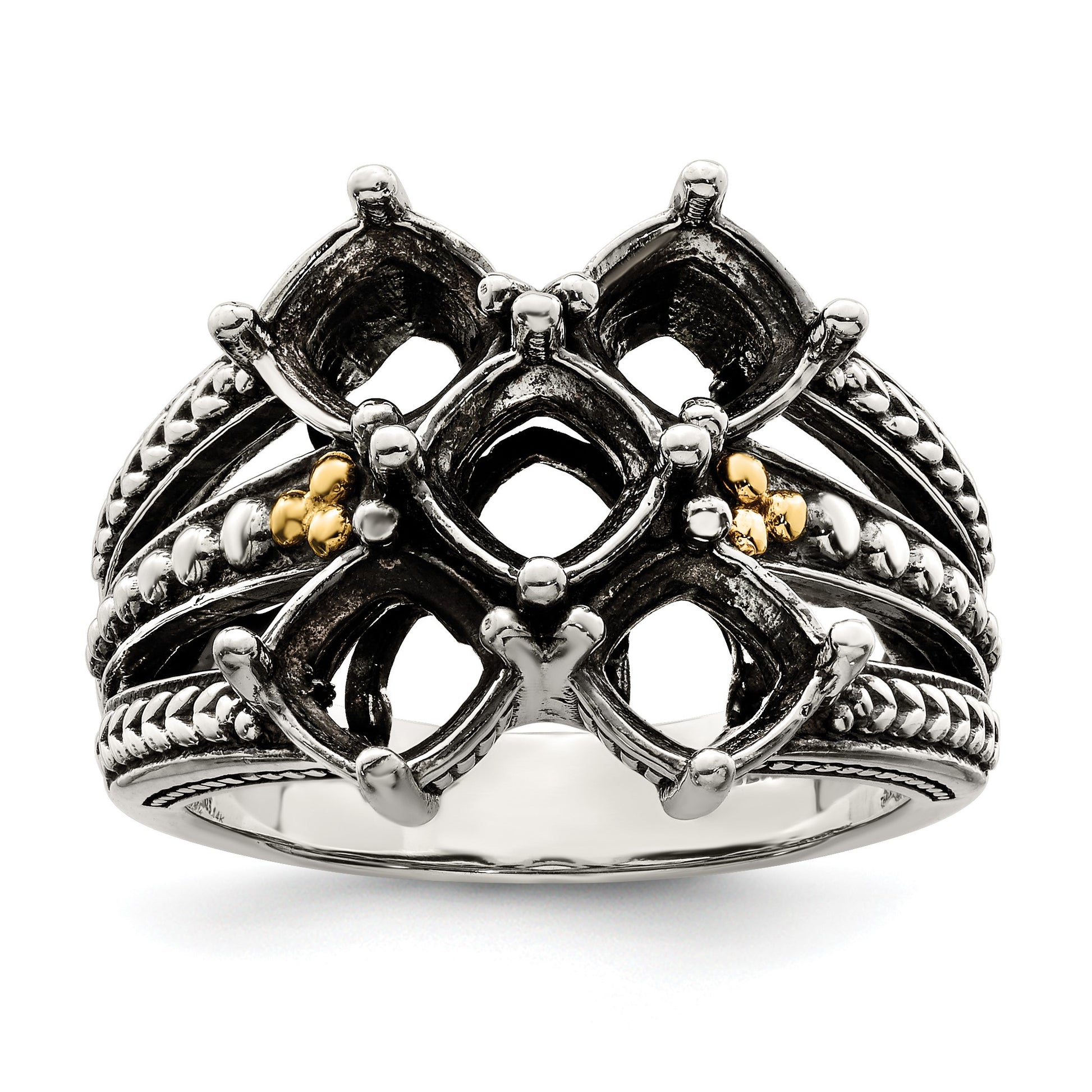 Sterling Silver Antiqued w/14k 5-stone Mother's Ring Mounting