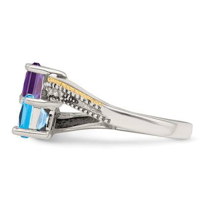 Sterling Silver Antiqued w/14k 2-stone w/Diamond Mother's Semi-Mount Ring