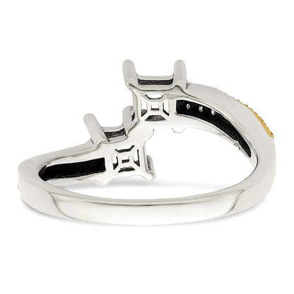 Sterling Silver Antiqued w/14k 2-stone w/Diamond Mother's Semi-Mount Ring