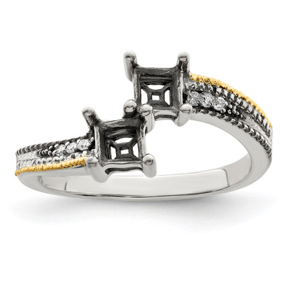 Sterling Silver Antiqued w/14k 2-stone w/Diamond Mother's Semi-Mount Ring