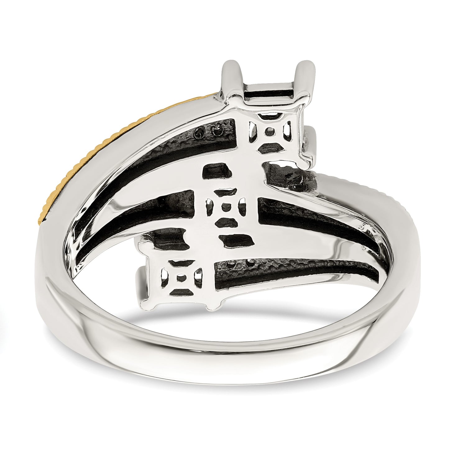 Sterling Silver Antiqued w/14k 3-stone w/Diamond Mother's Semi-Mount Ring