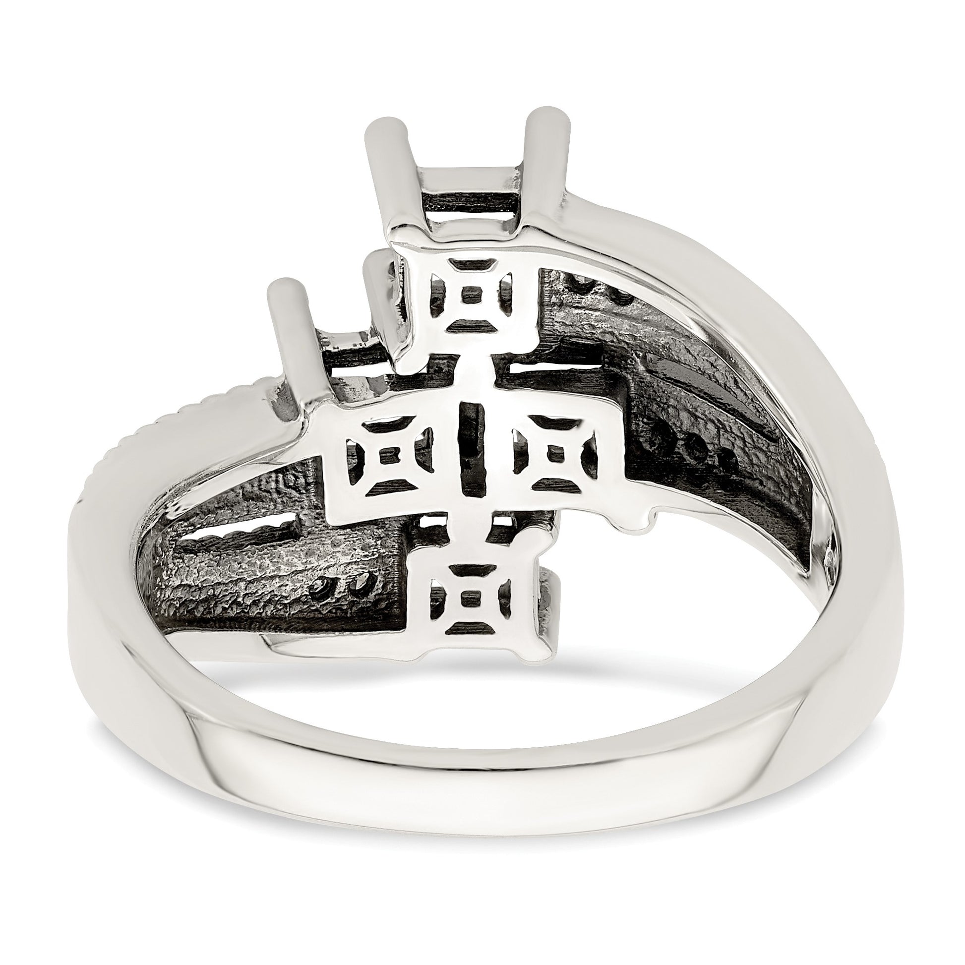 Sterling Silver Antiqued w/14k 4-stone w/Diamond Mother's Semi-Mount Ring