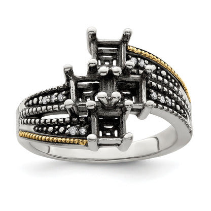 Sterling Silver Antiqued w/14k 4-stone w/Diamond Mother's Semi-Mount Ring
