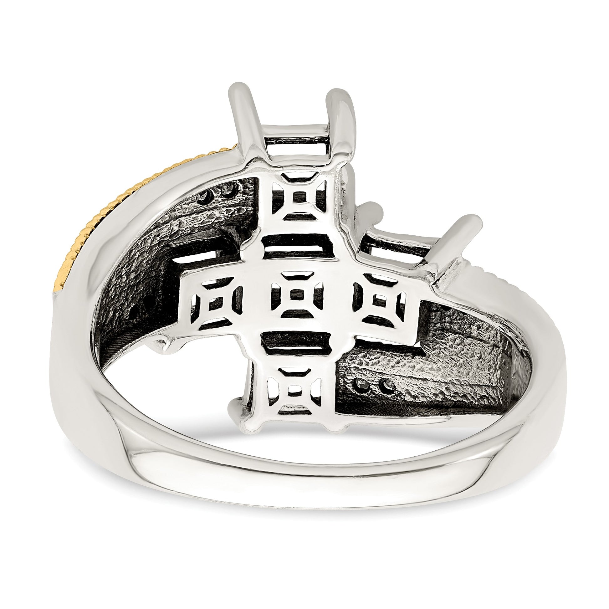 Sterling Silver Antiqued w/14k 5-stone w/Diamond Mother's Semi-Mount Ring