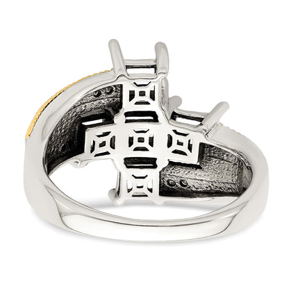 Sterling Silver Antiqued w/14k 5-stone w/Diamond Mother's Semi-Mount Ring