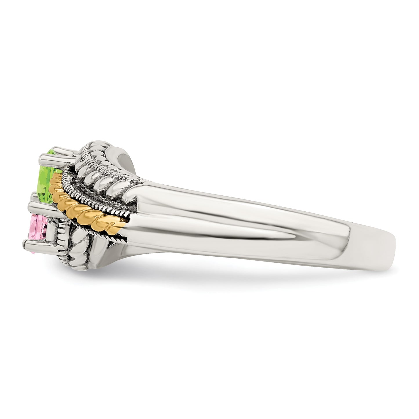 Sterling Silver Antiqued w/14k 2-stone Mother's Ring Mounting
