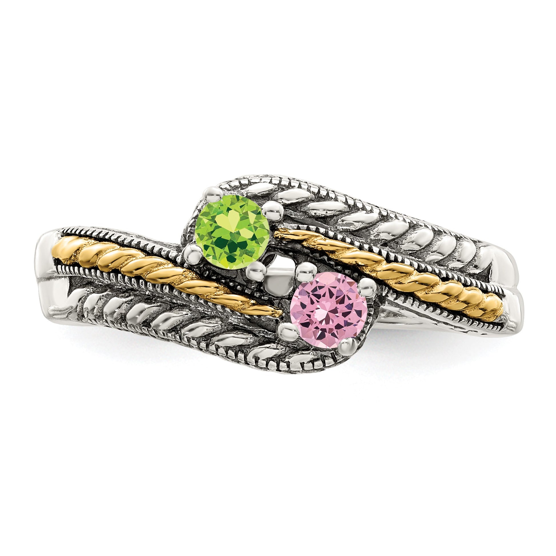 Sterling Silver Antiqued w/14k 2-stone Mother's Ring Mounting