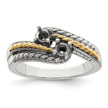 Sterling Silver Antiqued w/14k 2-stone Mother's Ring Mounting