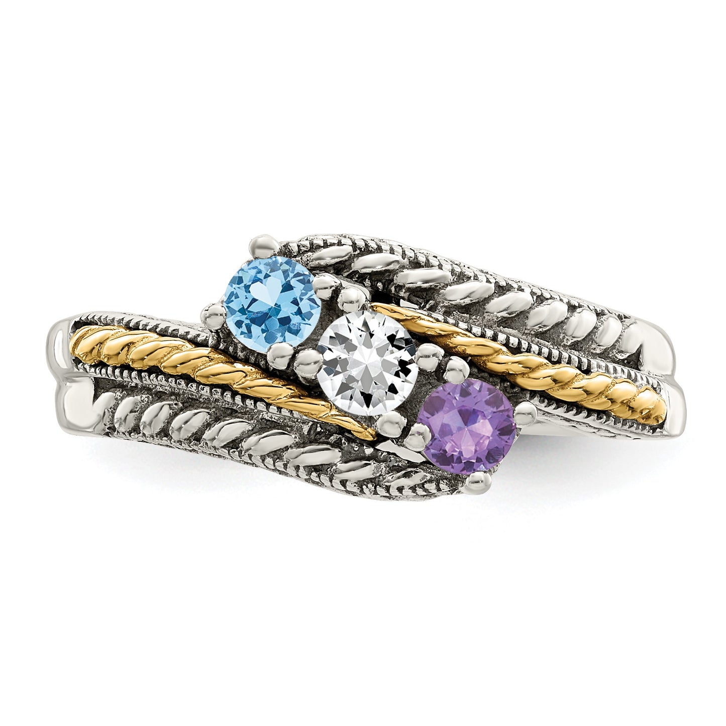 Sterling Silver Antiqued w/14k 3-stone Mother's Ring Mounting