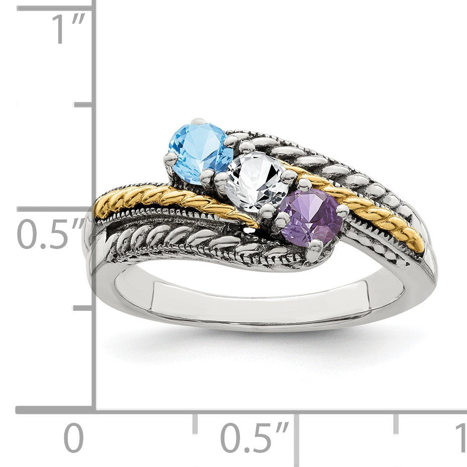Sterling Silver Antiqued w/14k 3-stone Mother's Ring Mounting