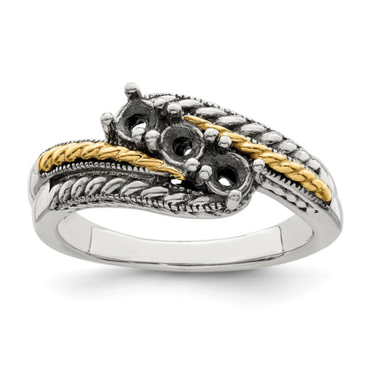 Sterling Silver Antiqued w/14k 3-stone Mother's Ring Mounting