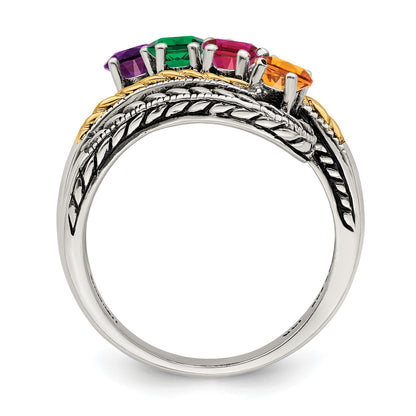 Sterling Silver Antiqued w/14k 4-stone Mother's Ring Mounting