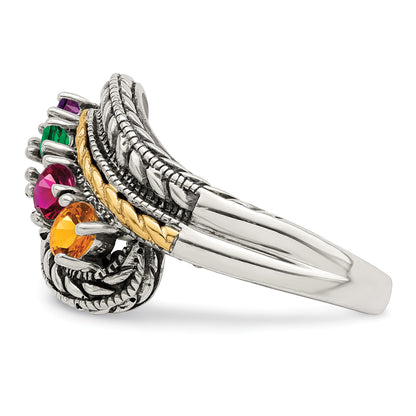 Sterling Silver Antiqued w/14k 4-stone Mother's Ring Mounting