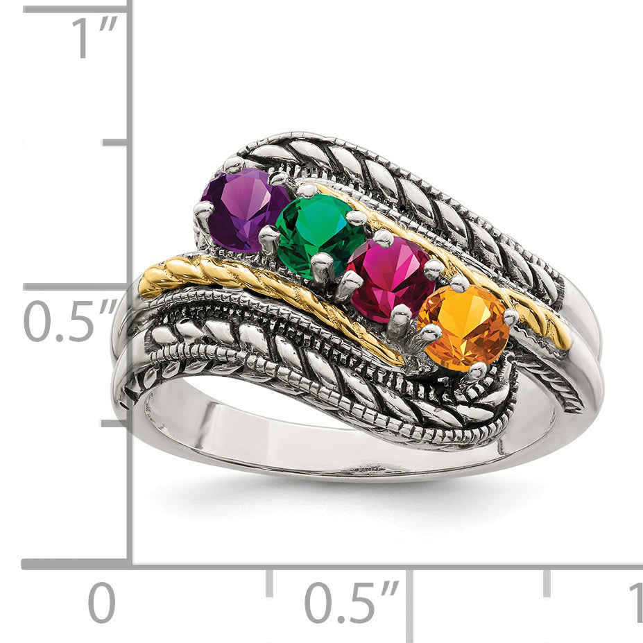 Sterling Silver Antiqued w/14k 4-stone Mother's Ring Mounting