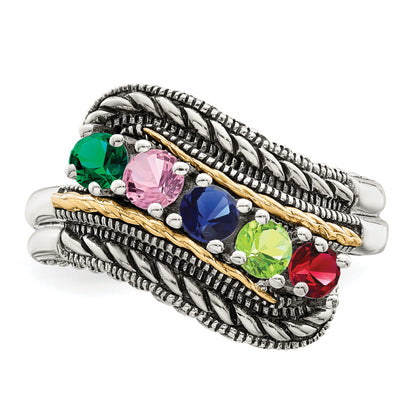 Sterling Silver Antiqued w/14k 5-stone Mother's Ring Mounting