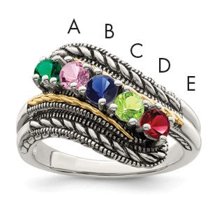 Sterling Silver Antiqued w/14k 5-stone Mother's Ring Mounting