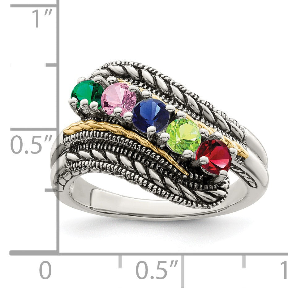 Sterling Silver Antiqued w/14k 5-stone Mother's Ring Mounting