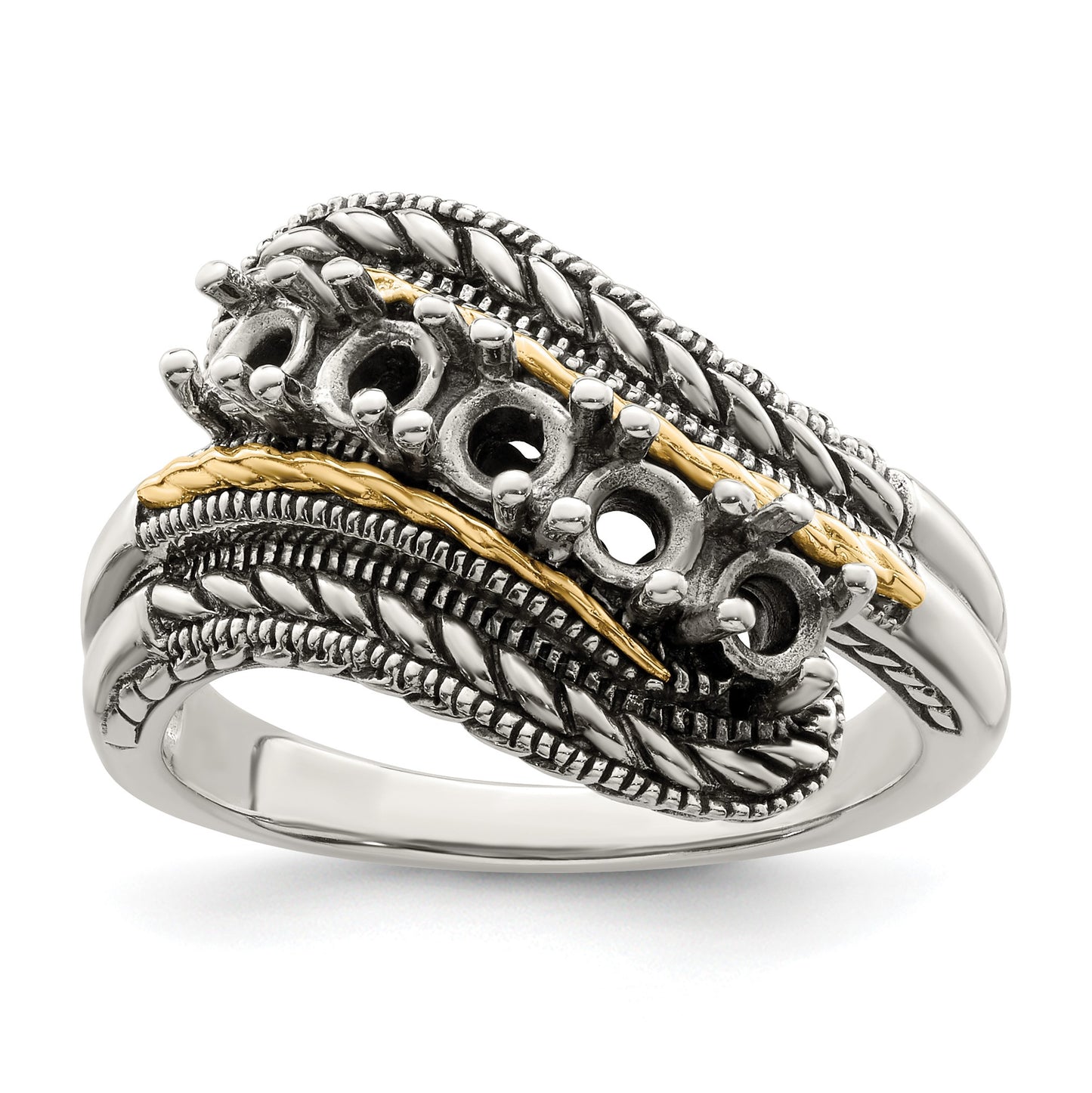 Sterling Silver Antiqued w/14k 5-stone Mother's Ring Mounting