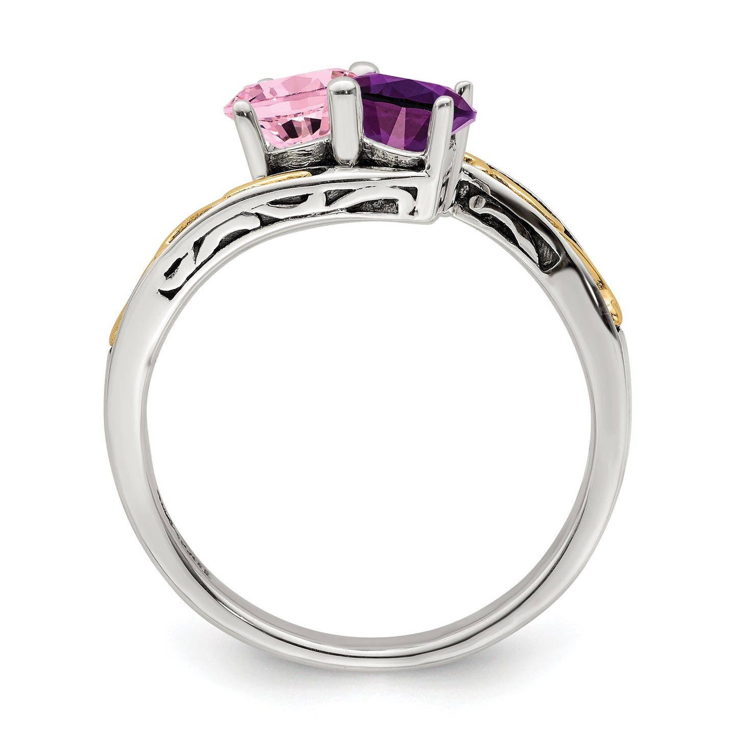 Sterling Silver Antiqued w/14k 2-stone Mother's Ring Mounting