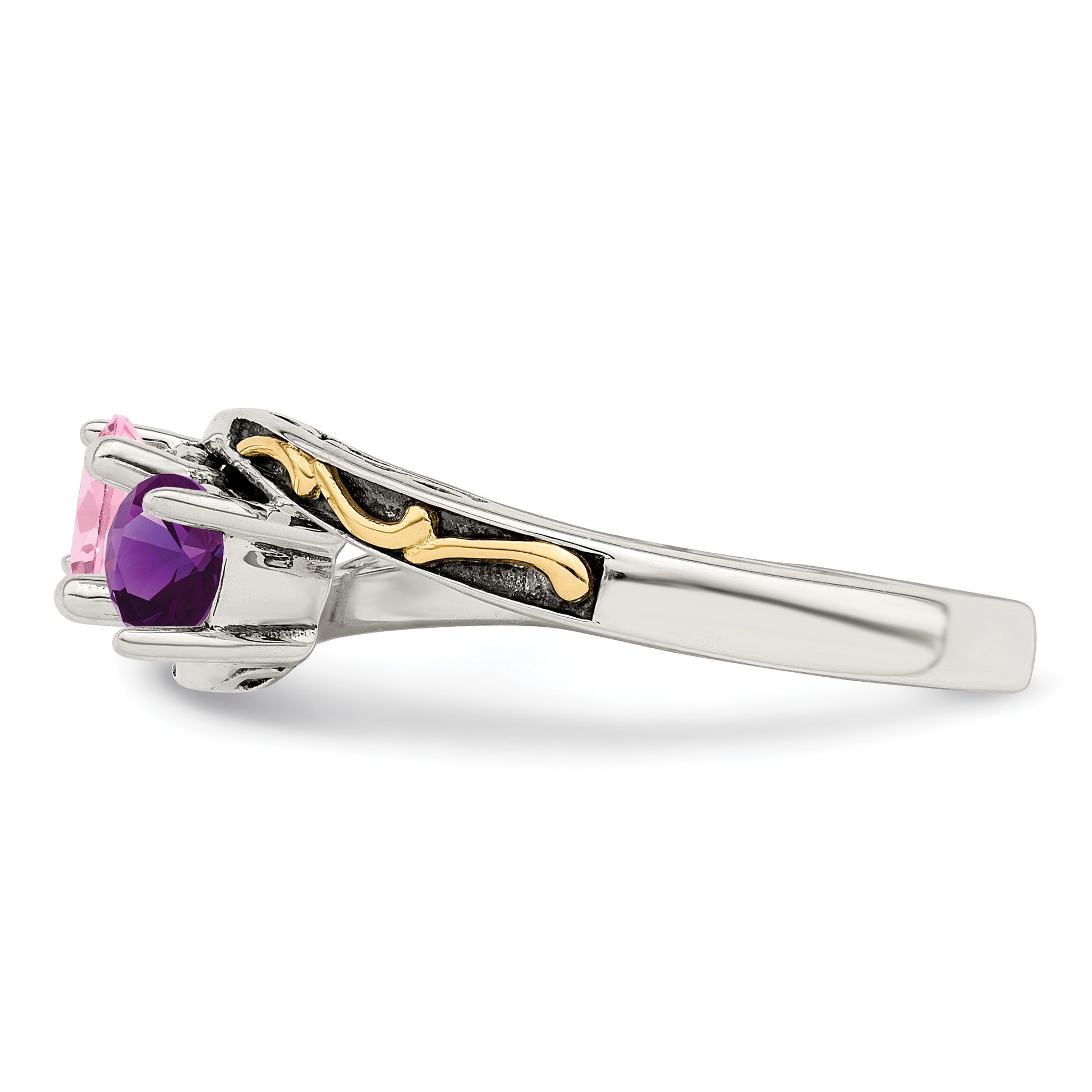 Sterling Silver Antiqued w/14k 2-stone Mother's Ring Mounting