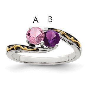 Sterling Silver Antiqued w/14k 2-stone Mother's Ring Mounting