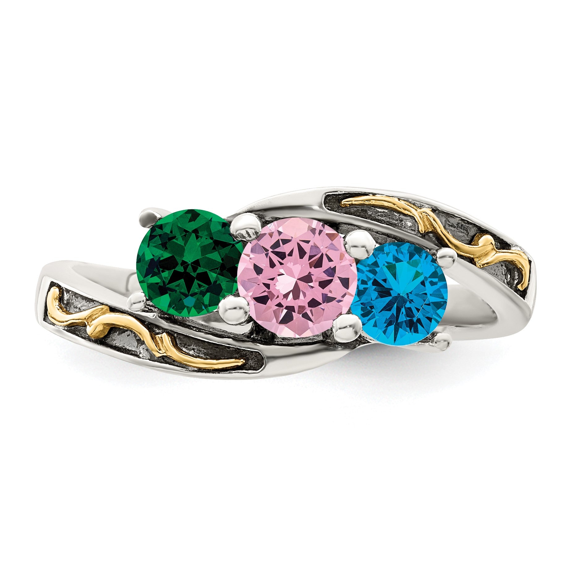 Sterling Silver Antiqued w/14k 3-stone Mother's Ring Mounting