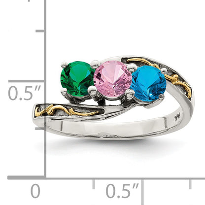 Sterling Silver Antiqued w/14k 3-stone Mother's Ring Mounting