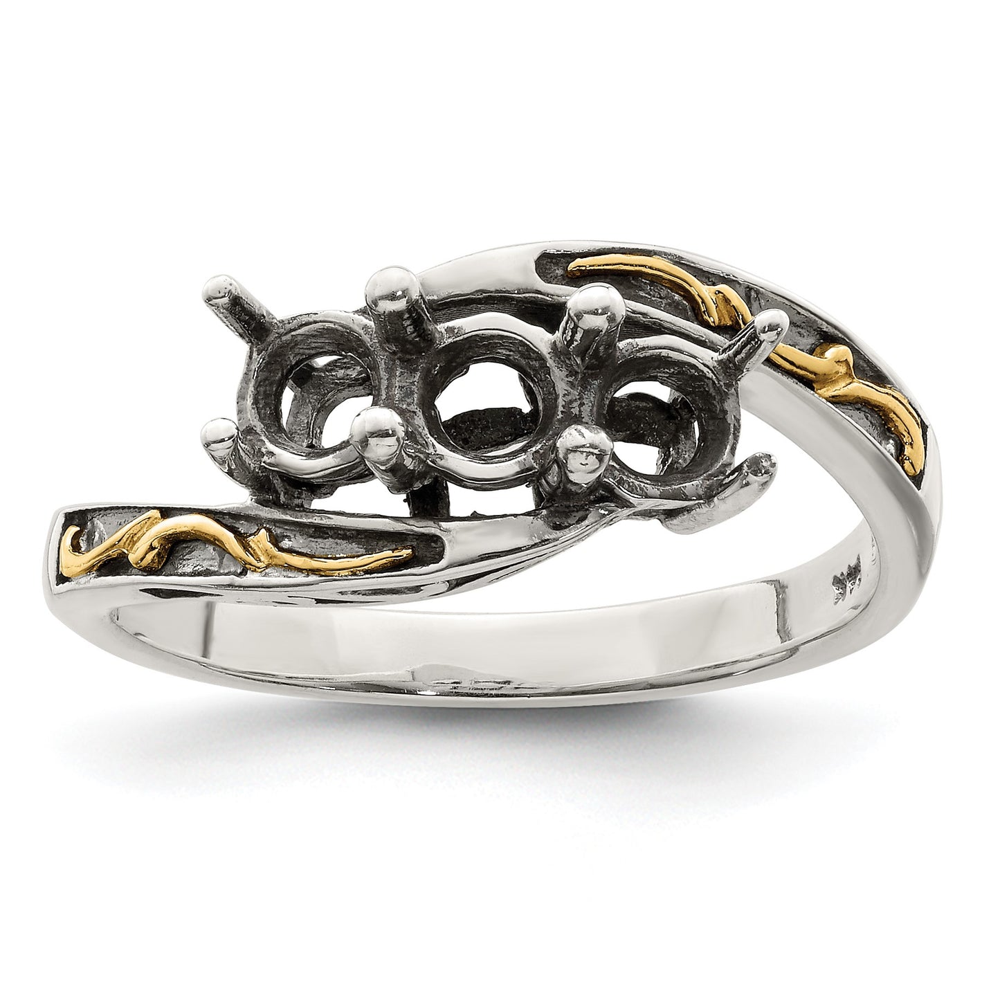 Sterling Silver Antiqued w/14k 3-stone Mother's Ring Mounting