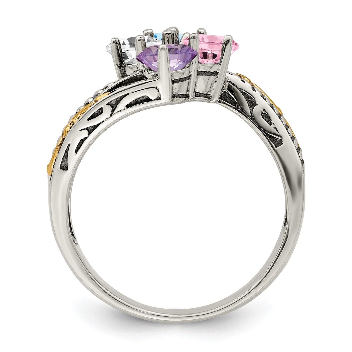 Sterling Silver Antiqued w/14k 4-stone Mother's Ring Mounting
